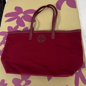 Tory Burch Maroon Nylon Tote Bag